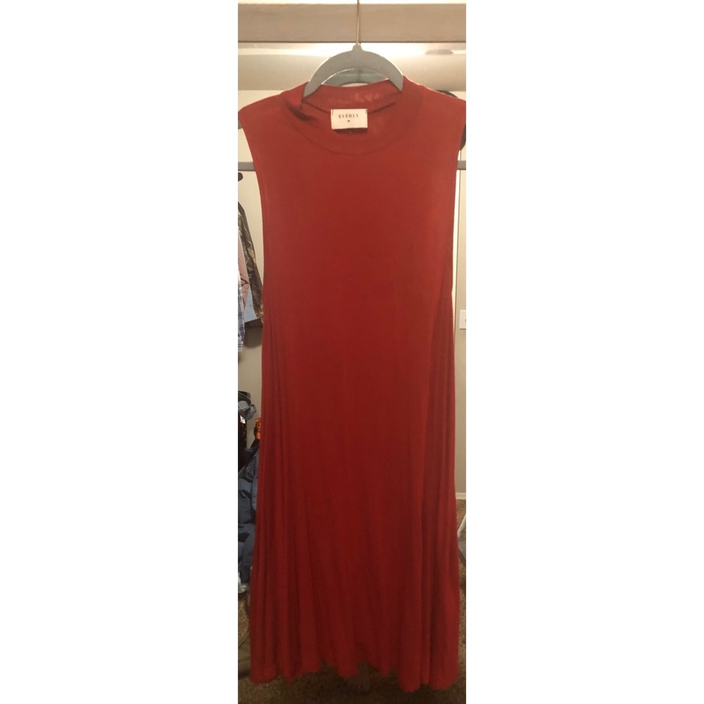 Red, high neck dress
